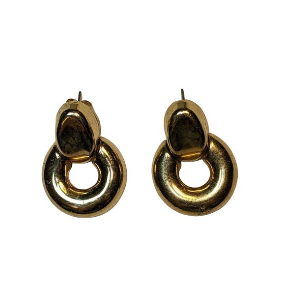 80’s Chic Classic Shiny Gold Tone Door Knocker Post Earrings A283 - Picture 1 of 4